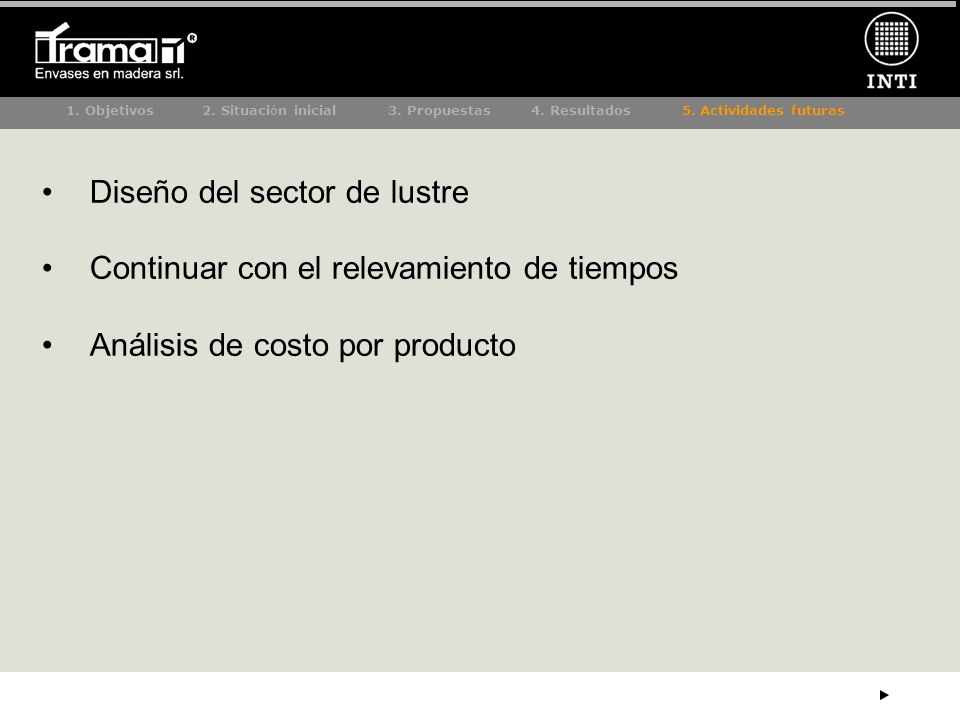 Diseño del sector de lustre Continuar con el relevamiento de tiempos