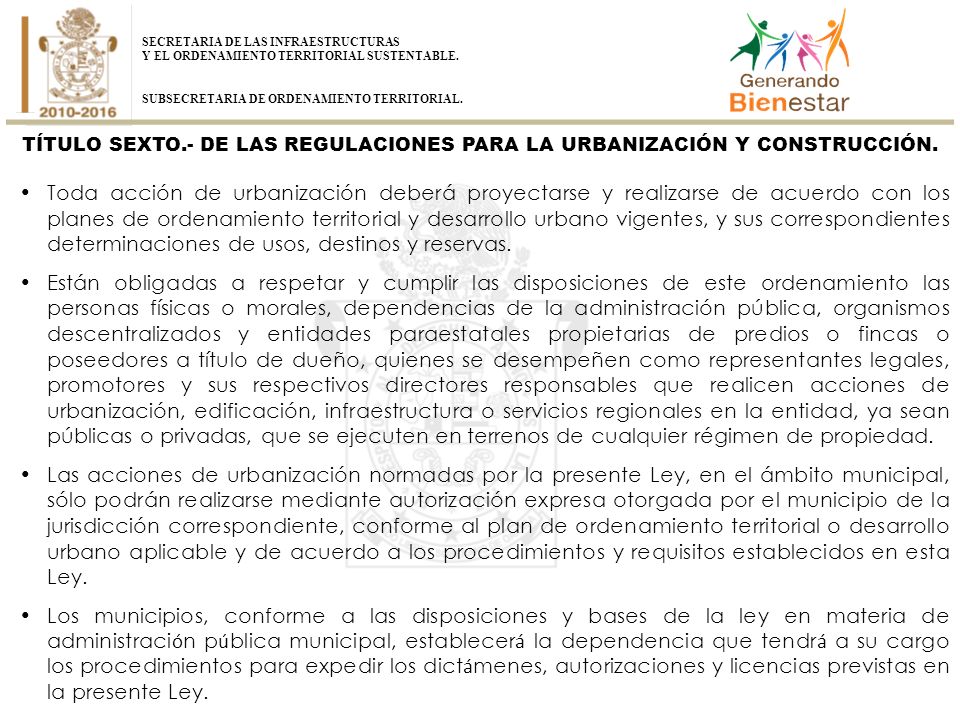 TÍTULO SEXTO.- DE LAS REGULACIONES PARA LA URBANIZACIÓN Y CONSTRUCCIÓN.