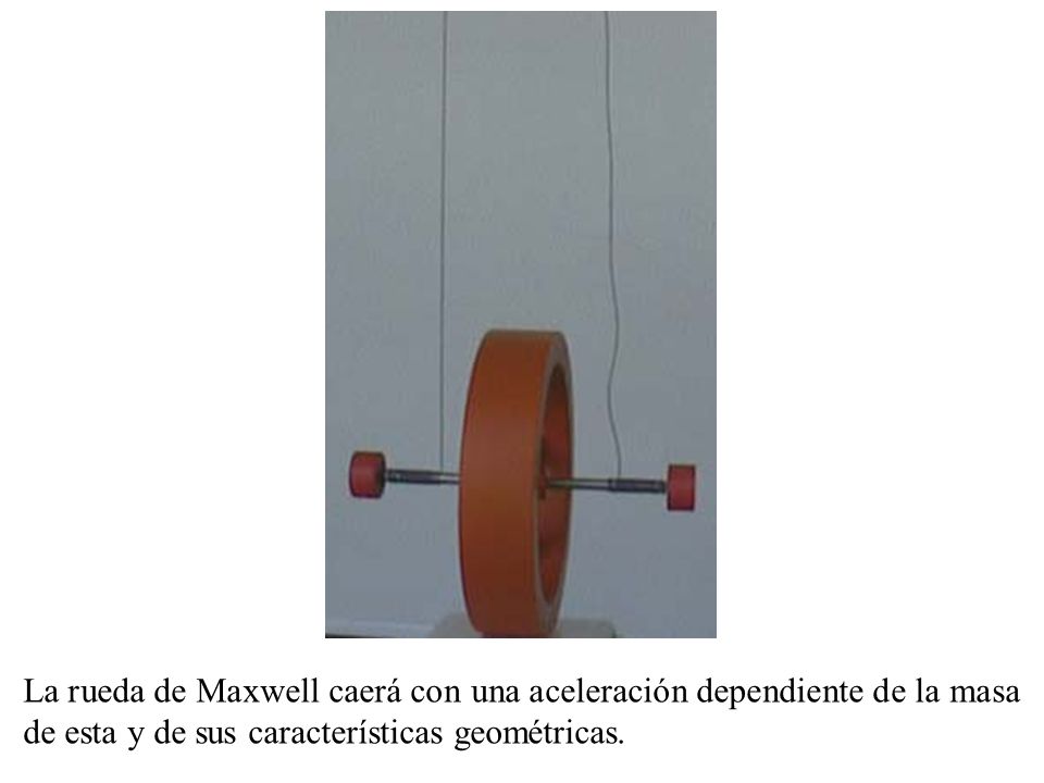 La rueda de Maxwell caerá con una aceleración dependiente de la masa de esta y de sus características geométricas.