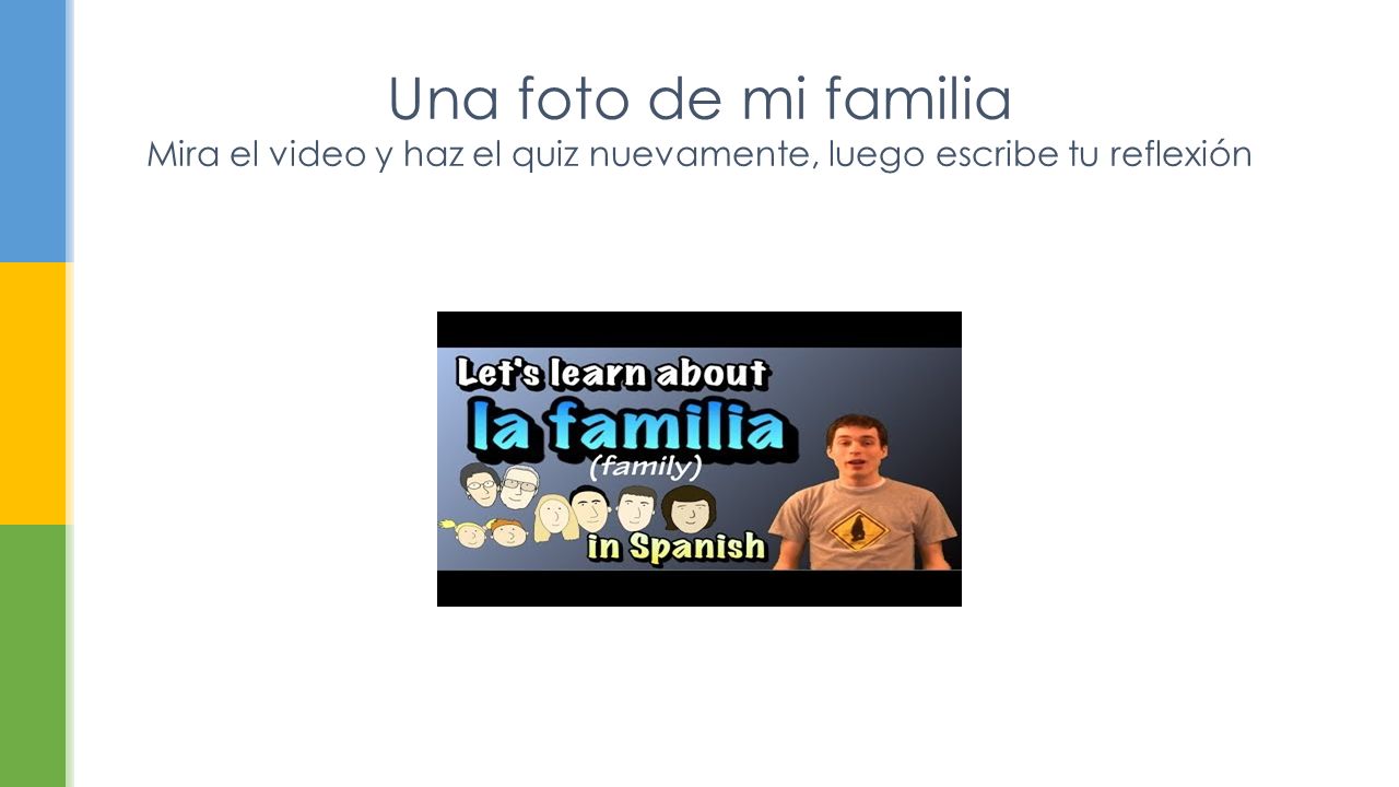 Una foto de mi familia Mira el video y haz el quiz nuevamente, luego escribe tu reflexión