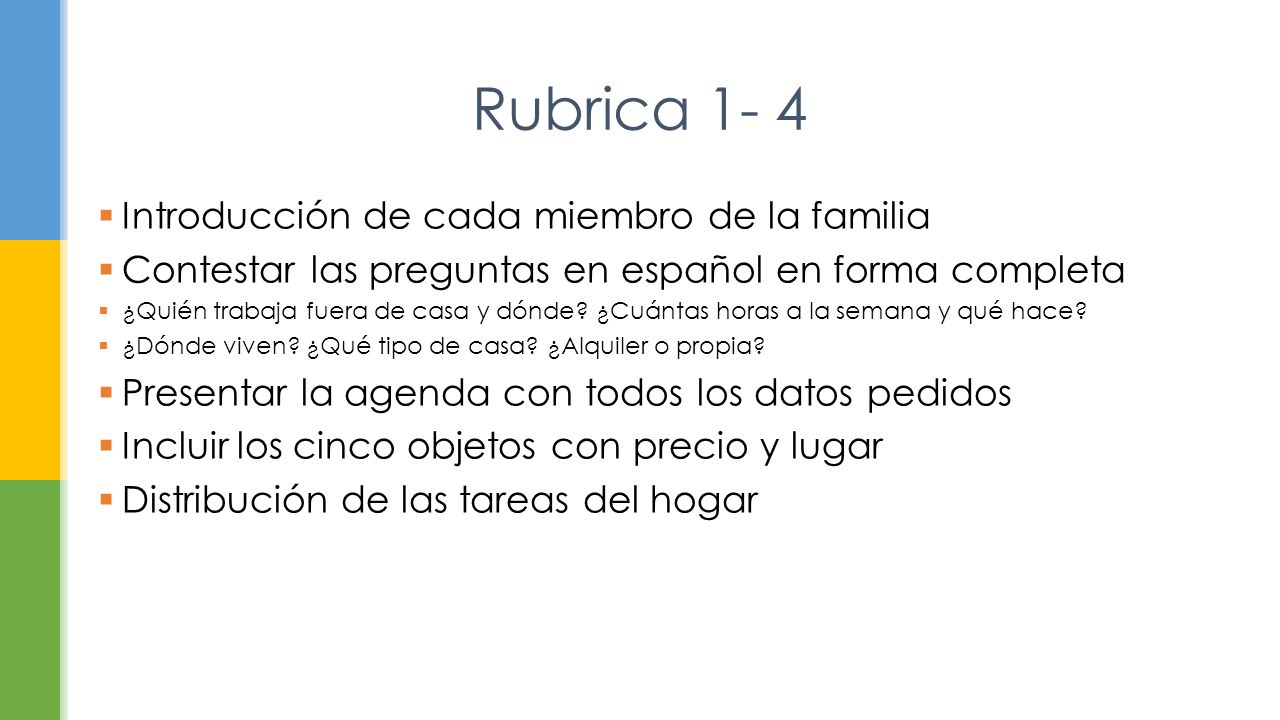Rubrica 1- 4 Introducción de cada miembro de la familia
