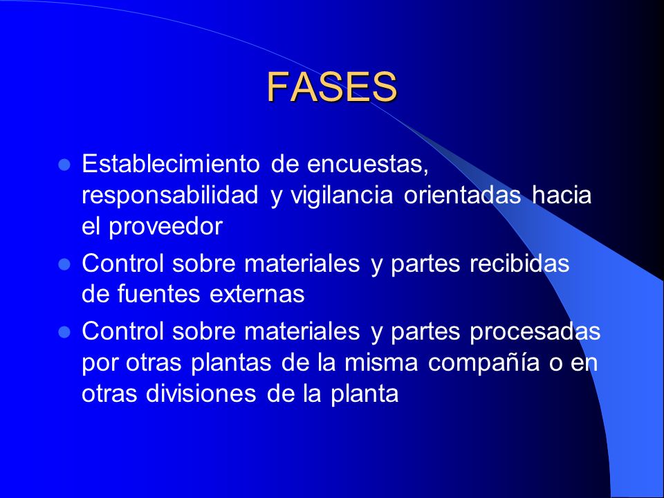 FASES Establecimiento de encuestas, responsabilidad y vigilancia orientadas hacia el proveedor.