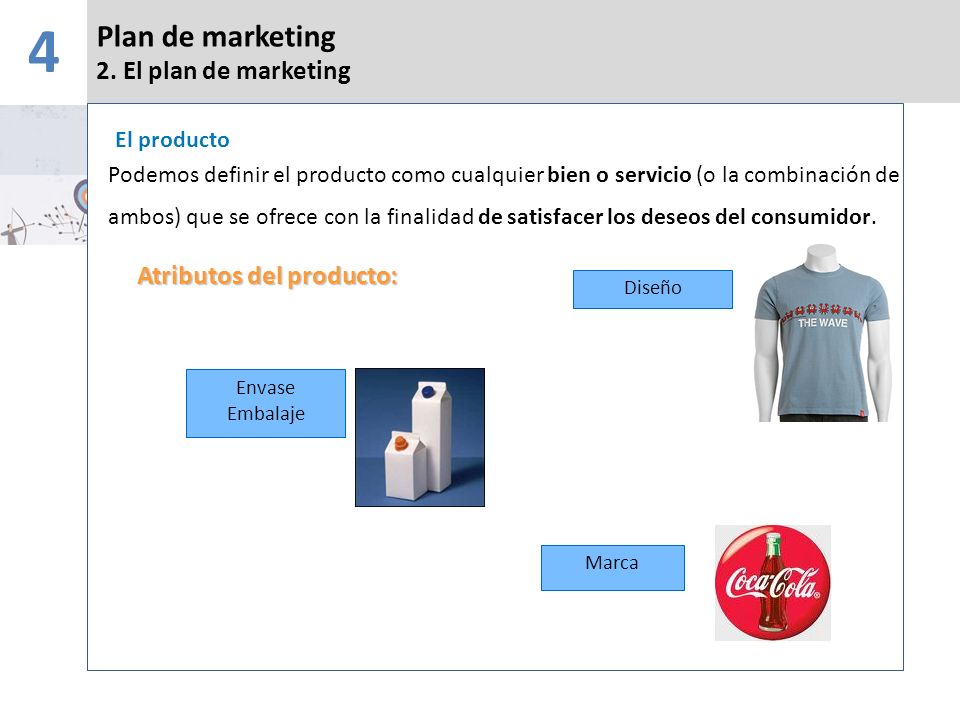 4 Plan de marketing 2. El plan de marketing Atributos del producto:
