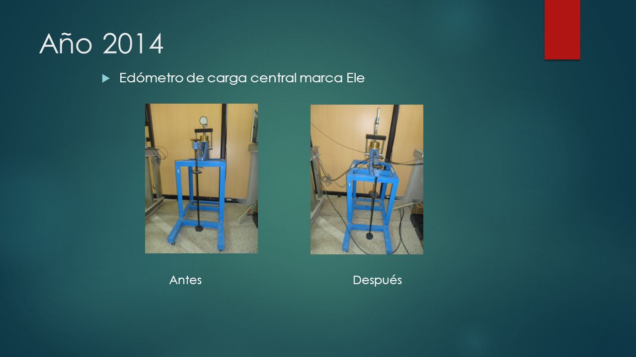 Año 2014 Edómetro de carga central marca Ele Antes Después
