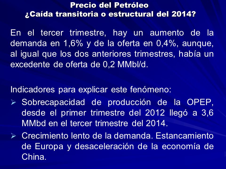 Precio del Petróleo ¿Caída transitoria o estructural del 2014