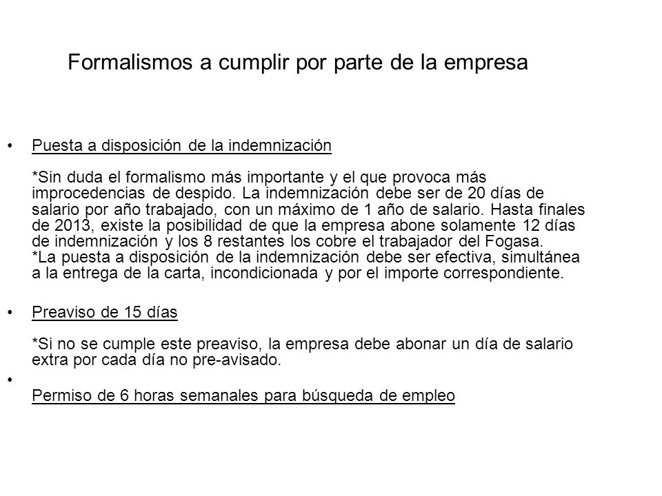 Formalismos a cumplir por parte de la empresa