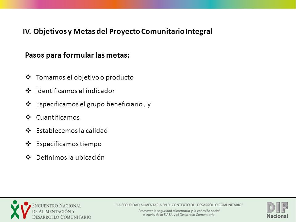 IV. Objetivos y Metas del Proyecto Comunitario Integral