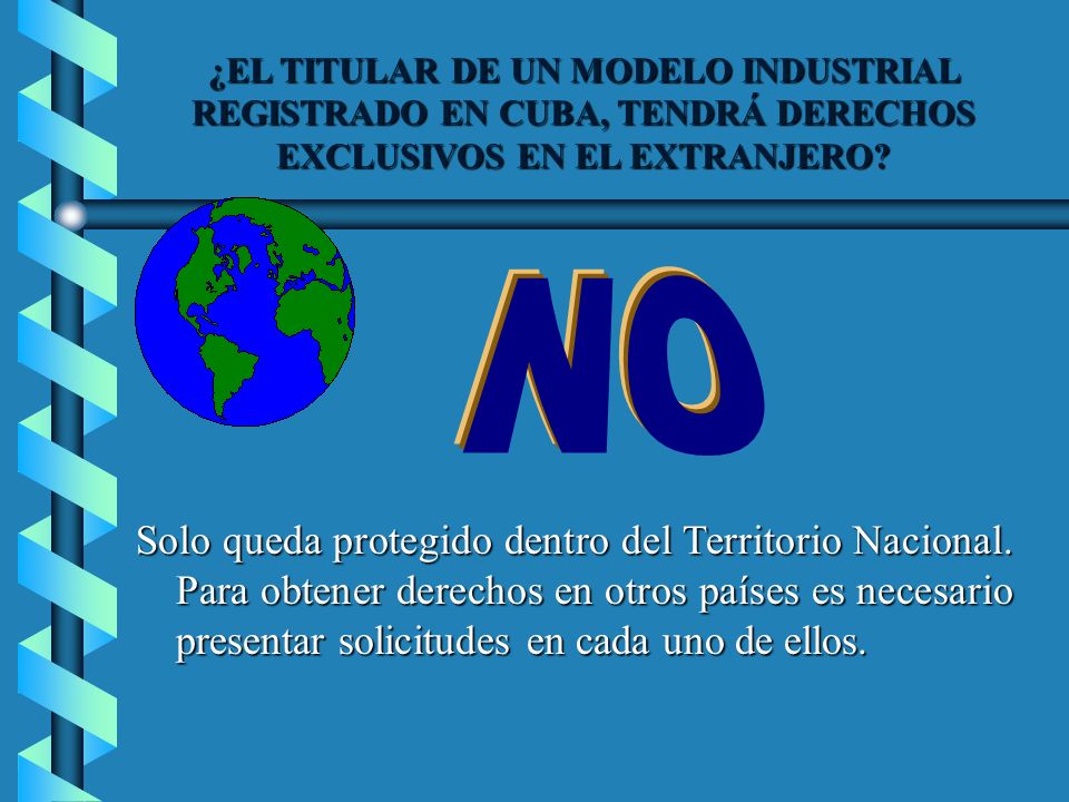 ¿EL TITULAR DE UN MODELO INDUSTRIAL REGISTRADO EN CUBA, TENDRÁ DERECHOS EXCLUSIVOS EN EL EXTRANJERO