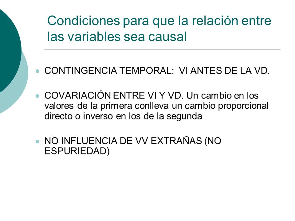 Condiciones para que la relación entre las variables sea causal