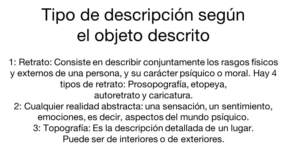 Tipo de descripción según el objeto descrito