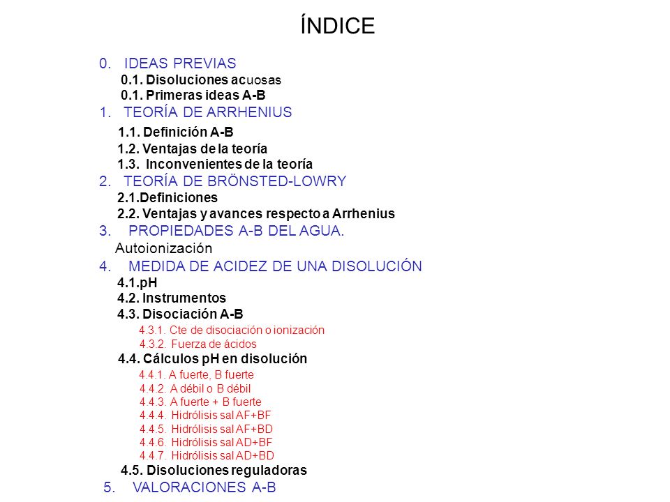 ÍNDICE 1.1. Definición A-B 0. IDEAS PREVIAS 1. TEORÍA DE ARRHENIUS