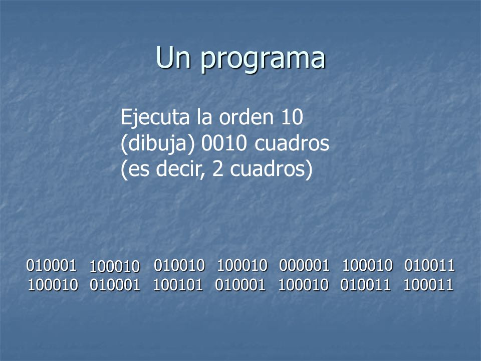 Un programa Ejecuta la orden 10 (dibuja) 0010 cuadros