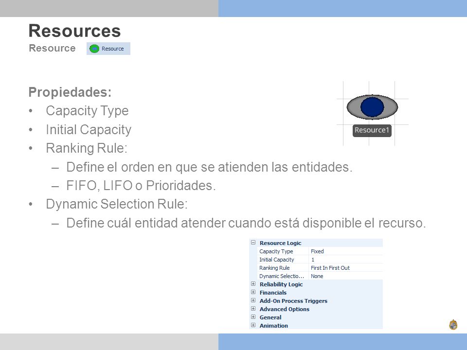 Resources Propiedades: Capacity Type Initial Capacity Ranking Rule: