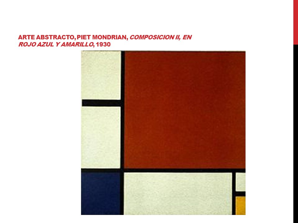 Arte Abstracto, Piet Mondrian, Composicion II, en Rojo Azul y Amarillo, 1930