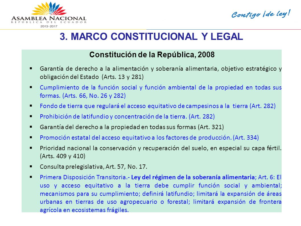 3. MARCO CONSTITUCIONAL Y LEGAL Constitución de la República, 2008