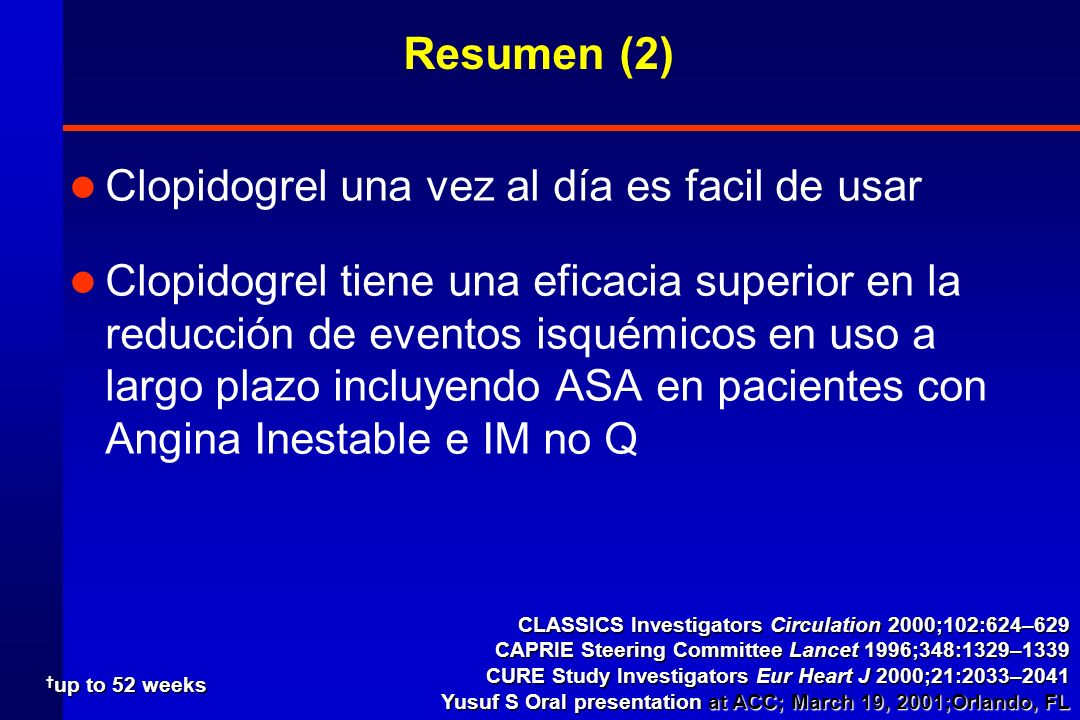 Resumen (2) Clopidogrel una vez al día es facil de usar