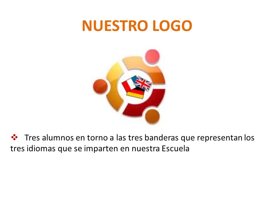 NUESTRO LOGO Tres alumnos en torno a las tres banderas que representan los.