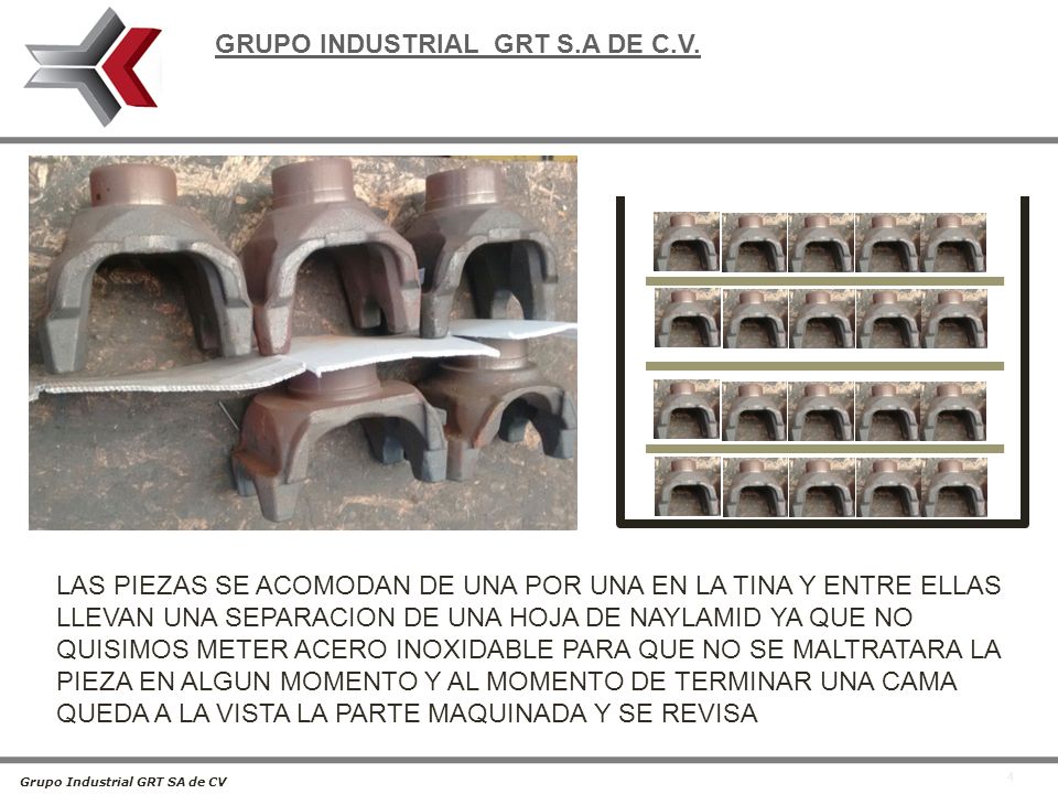 LAS PIEZAS SE ACOMODAN DE UNA POR UNA EN LA TINA Y ENTRE ELLAS LLEVAN UNA SEPARACION DE UNA HOJA DE NAYLAMID YA QUE NO QUISIMOS METER ACERO INOXIDABLE PARA QUE NO SE MALTRATARA LA PIEZA EN ALGUN MOMENTO Y AL MOMENTO DE TERMINAR UNA CAMA QUEDA A LA VISTA LA PARTE MAQUINADA Y SE REVISA