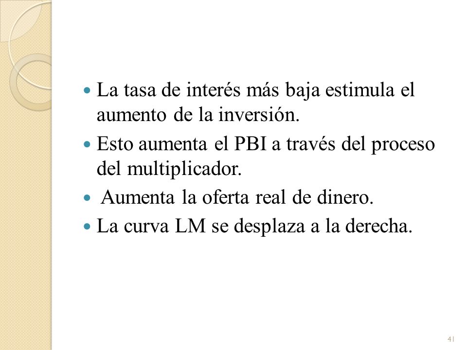 La tasa de interés más baja estimula el aumento de la inversión.