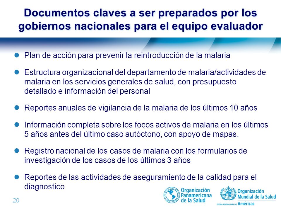 Documentos claves a ser preparados por los gobiernos nacionales para el equipo evaluador