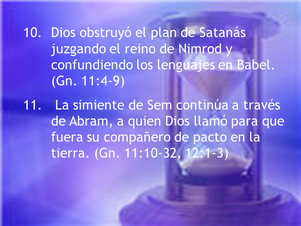 Dios obstruyó el plan de Satanás juzgando el reino de Nimrod y confundiendo los lenguajes en Babel. (Gn. 11:4-9)