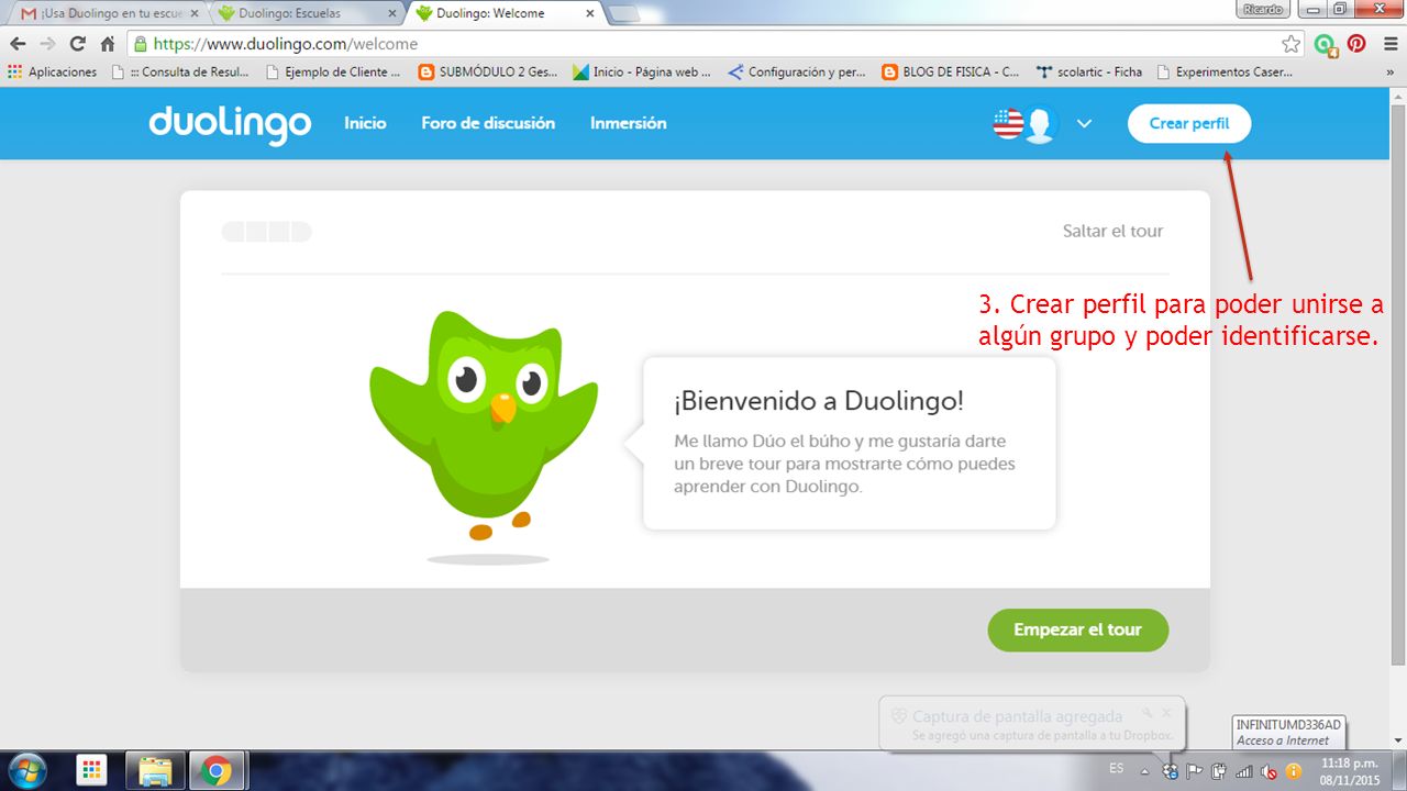 3. Crear perfil para poder unirse a algún grupo y poder identificarse.