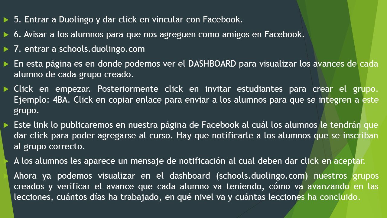 5. Entrar a Duolingo y dar click en vincular con Facebook.