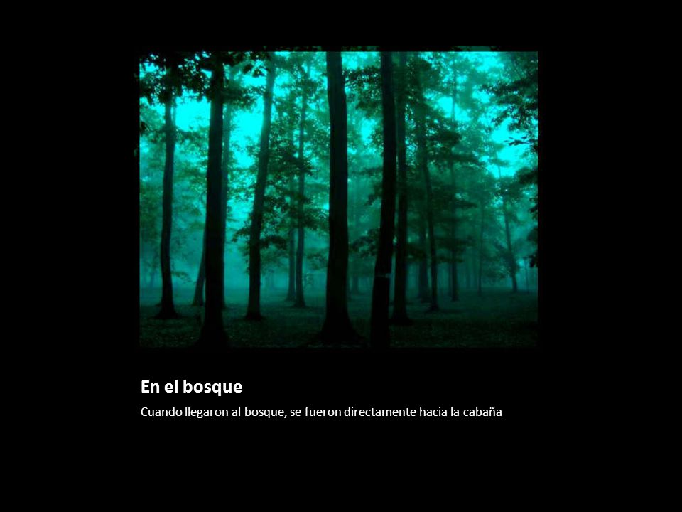 En el bosque Cuando llegaron al bosque, se fueron directamente hacia la cabaña