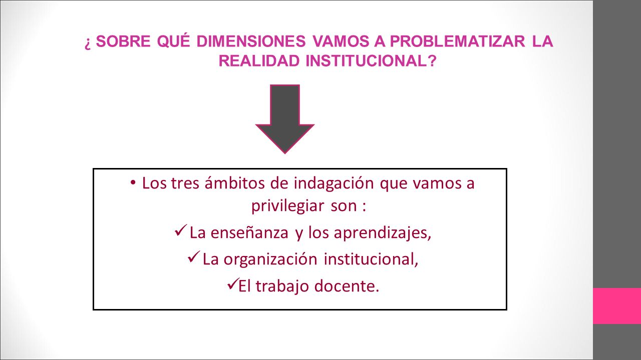 Los tres ámbitos de indagación que vamos a privilegiar son :