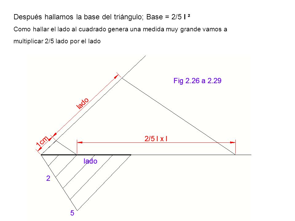 Después hallamos la base del triángulo; Base = 2/5 l ²