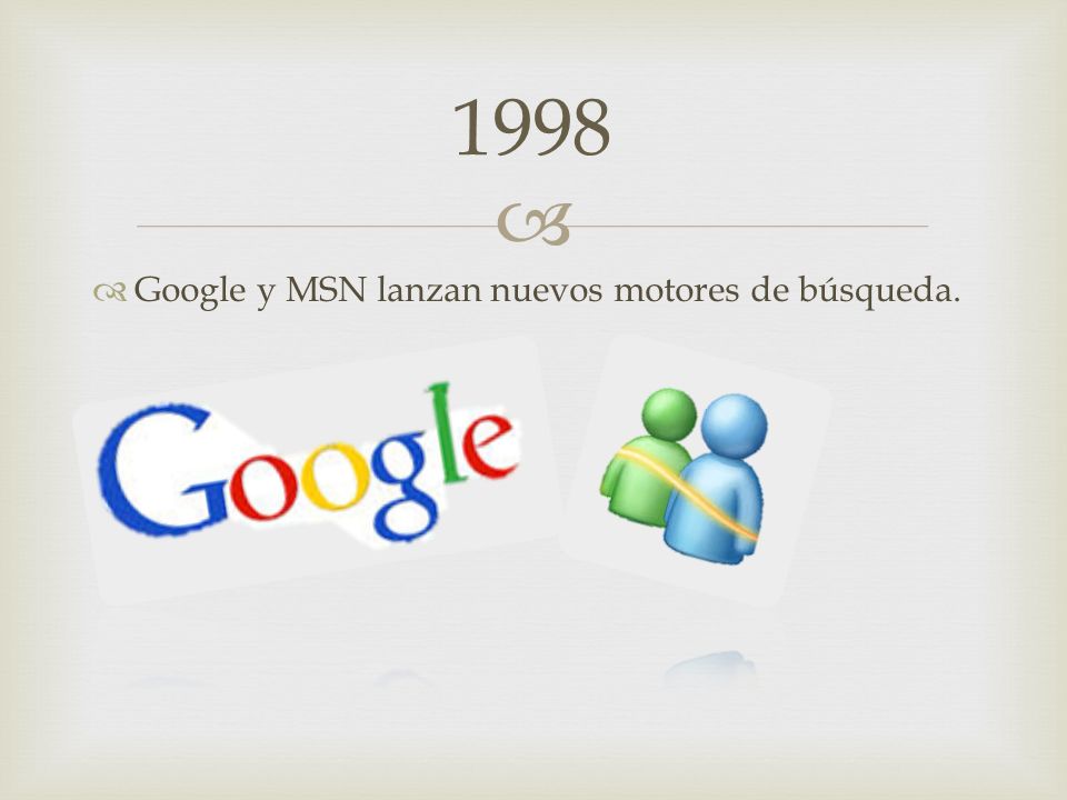 1998 Google y MSN lanzan nuevos motores de búsqueda.