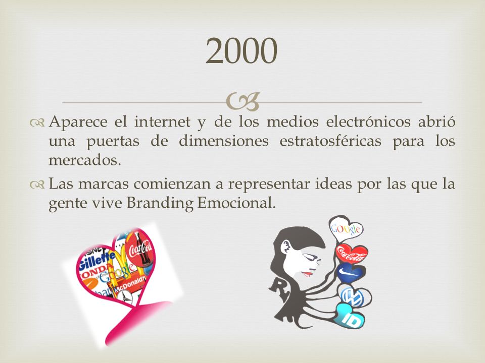 2000 Aparece el internet y de los medios electrónicos abrió una puertas de dimensiones estratosféricas para los mercados.