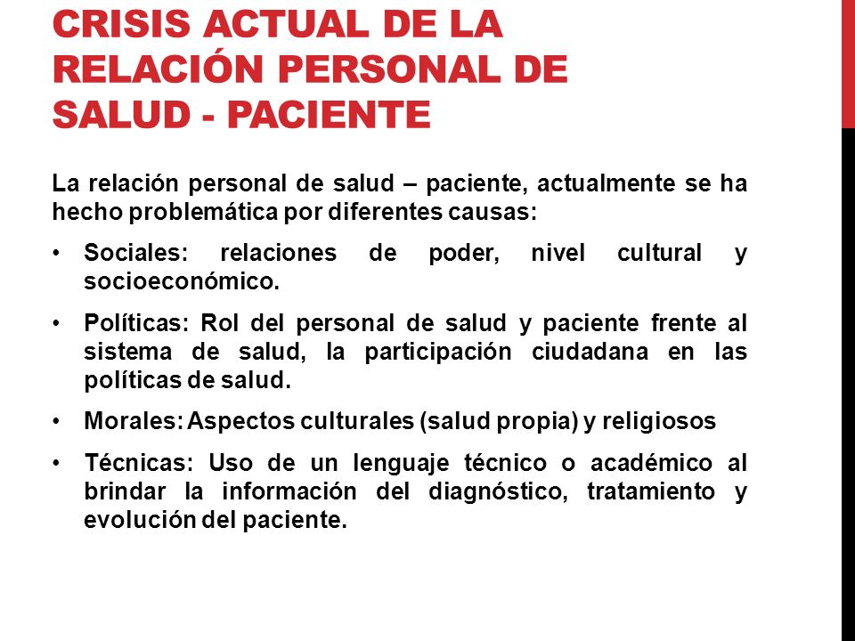 CRISIS ACTUAL DE LA RELACIÓN PERSONAL DE SALUD - PACIENTE