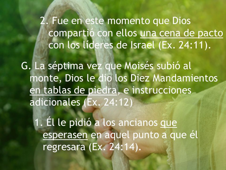 2. Fue en este momento que Dios compartió con ellos una cena de pacto con los líderes de Israel (Ex. 24:11).