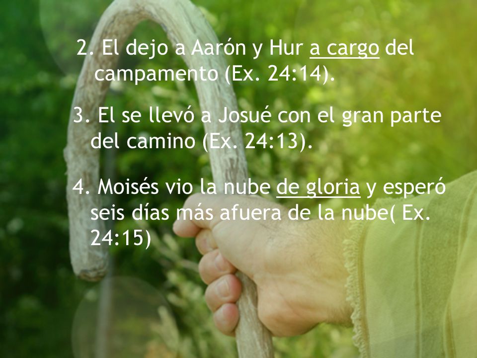 2. El dejo a Aarón y Hur a cargo del campamento (Ex. 24:14).