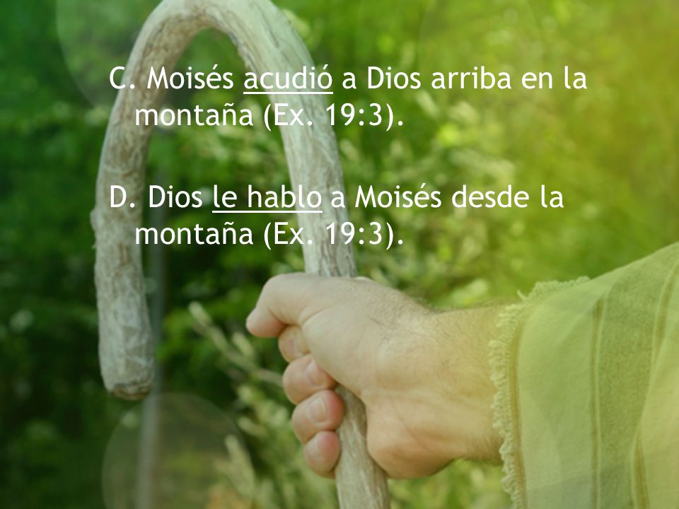 C. Moisés acudió a Dios arriba en la montaña (Ex. 19:3).