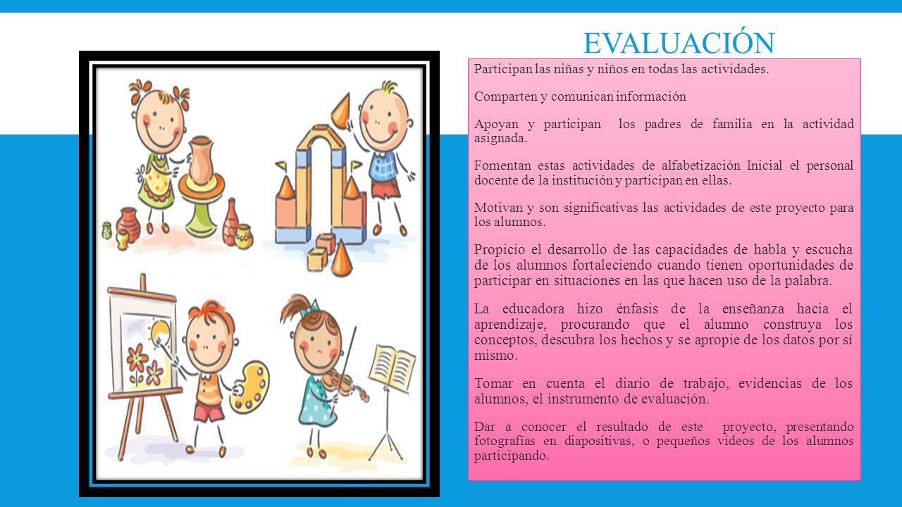 EVALUACIÓN Participan las niñas y niños en todas las actividades. Comparten y comunican información.