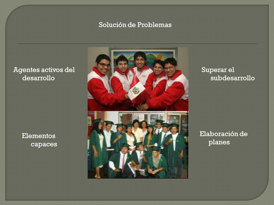 Solución de Problemas Agentes activos del desarrollo. Superar el subdesarrollo. Elaboración de planes.