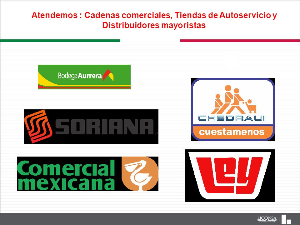 Atendemos : Cadenas comerciales, Tiendas de Autoservicio y Distribuidores mayoristas
