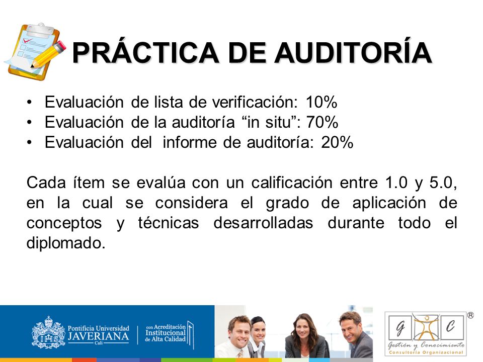 PRÁCTICA DE AUDITORÍA Evaluación de lista de verificación: 10%