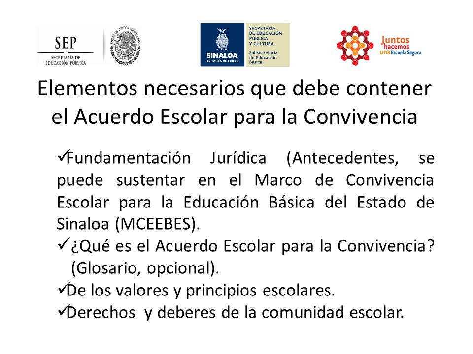 Elementos necesarios que debe contener el Acuerdo Escolar para la Convivencia