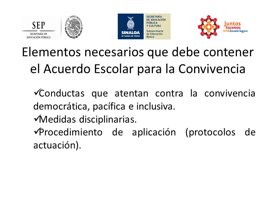 Elementos necesarios que debe contener el Acuerdo Escolar para la Convivencia