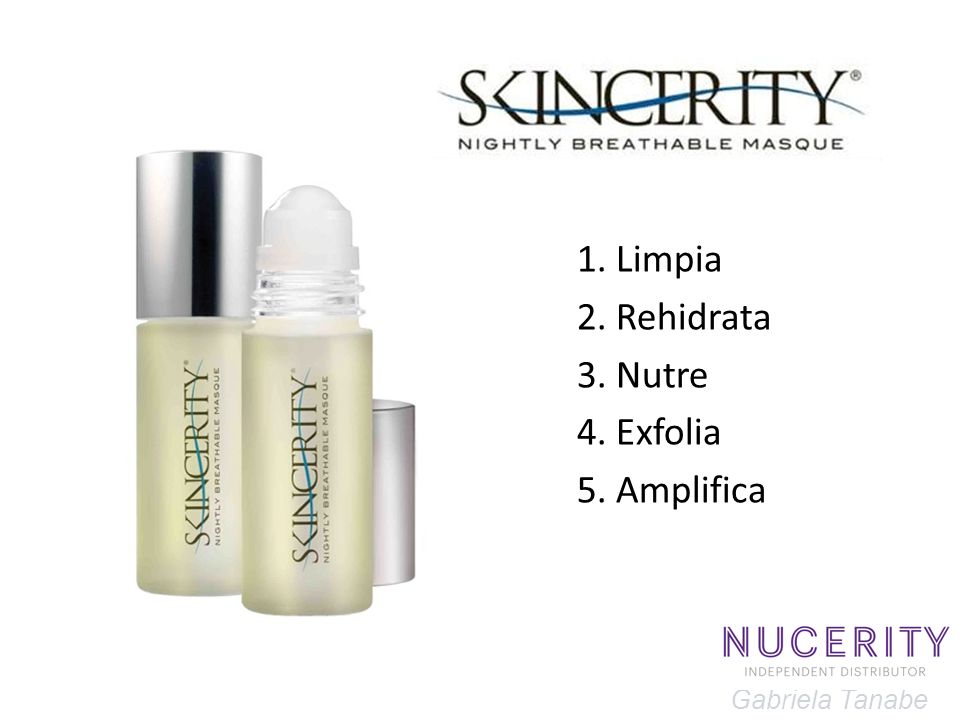 1. Limpia 2. Rehidrata 3. Nutre 4. Exfolia 5. Amplifica