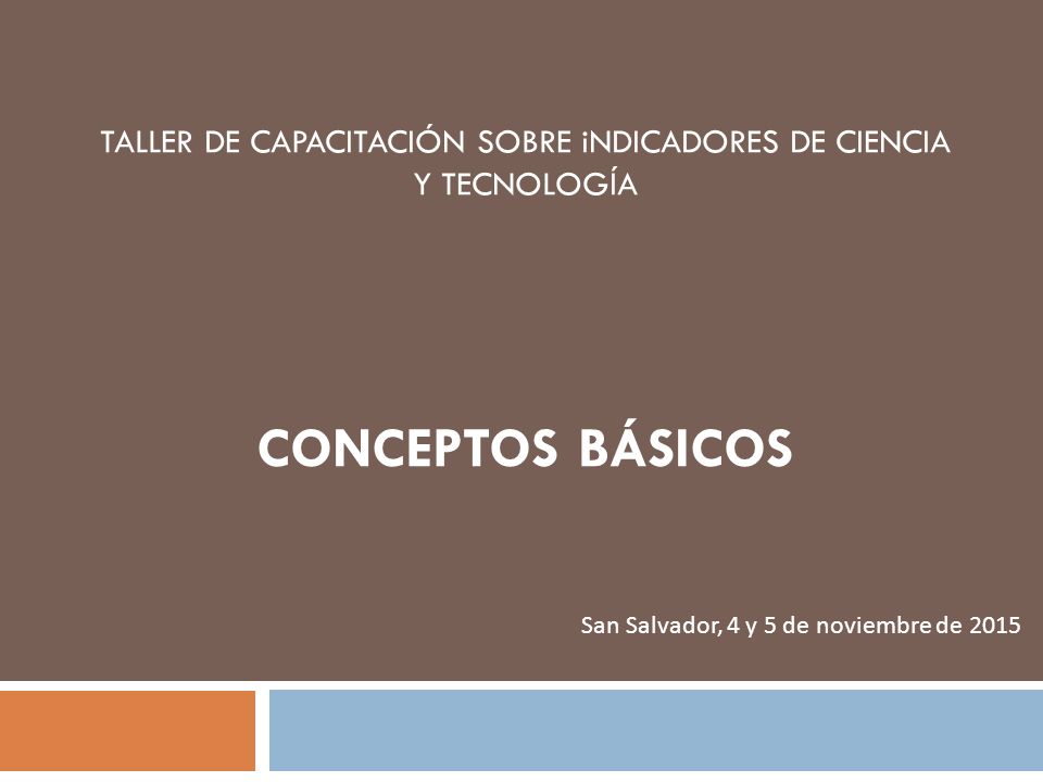 TALLER DE CAPACITACIÓN SOBRE iNDICADORES DE CIENCIA Y TECNOLOGÍA CONCEPTOS BÁSICOS