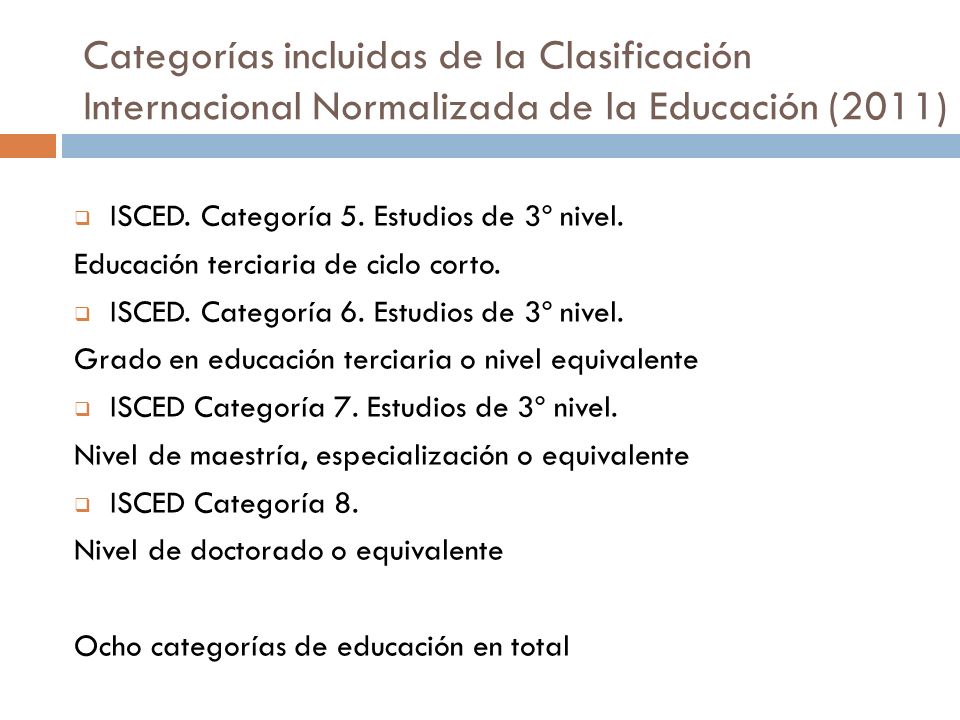 Categorías incluidas de la Clasificación Internacional Normalizada de la Educación (2011)