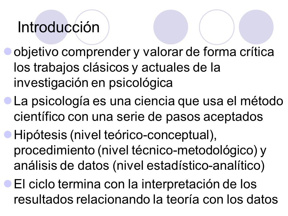 Introducción objetivo comprender y valorar de forma crítica los trabajos clásicos y actuales de la investigación en psicológica.