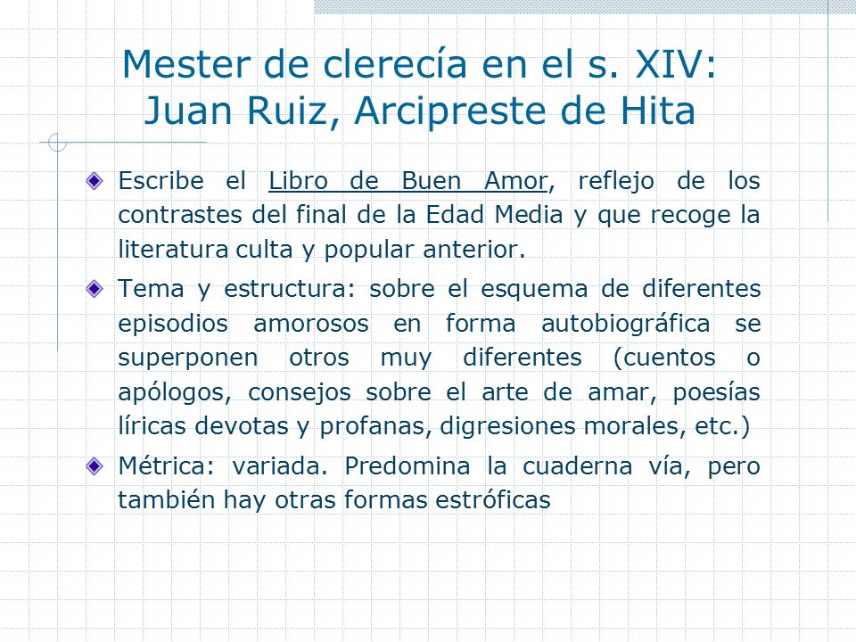 Mester de clerecía en el s. XIV: Juan Ruiz, Arcipreste de Hita