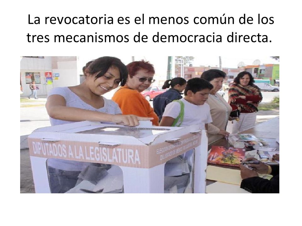 La revocatoria es el menos común de los tres mecanismos de democracia directa.