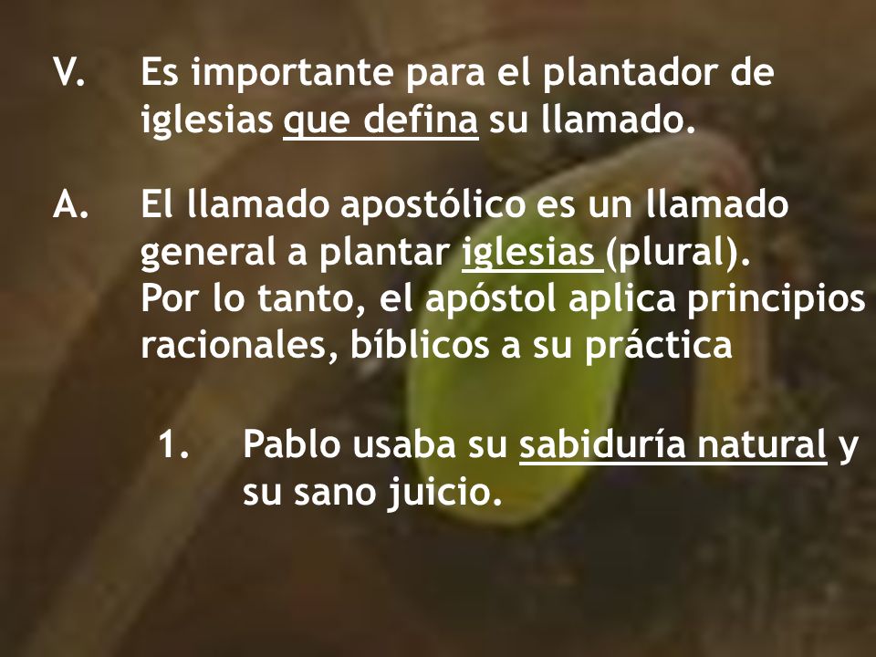 V. Es importante para el plantador de iglesias que defina su llamado.