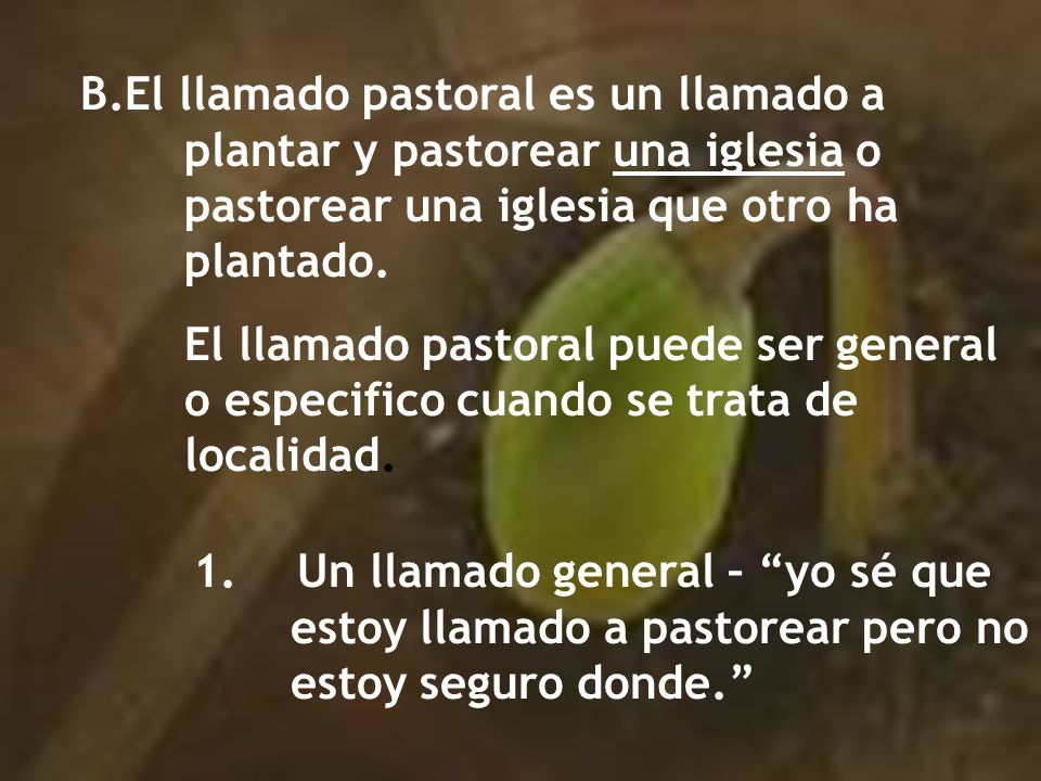 El llamado pastoral es un llamado a. plantar y pastorear una iglesia o
